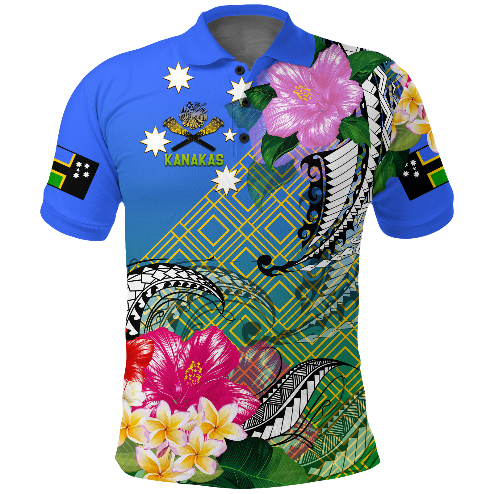 South Sea Islanders Kanakas Hibiscus Polynesia Polo Shirt LT2 BLUE - Polynesian Pride