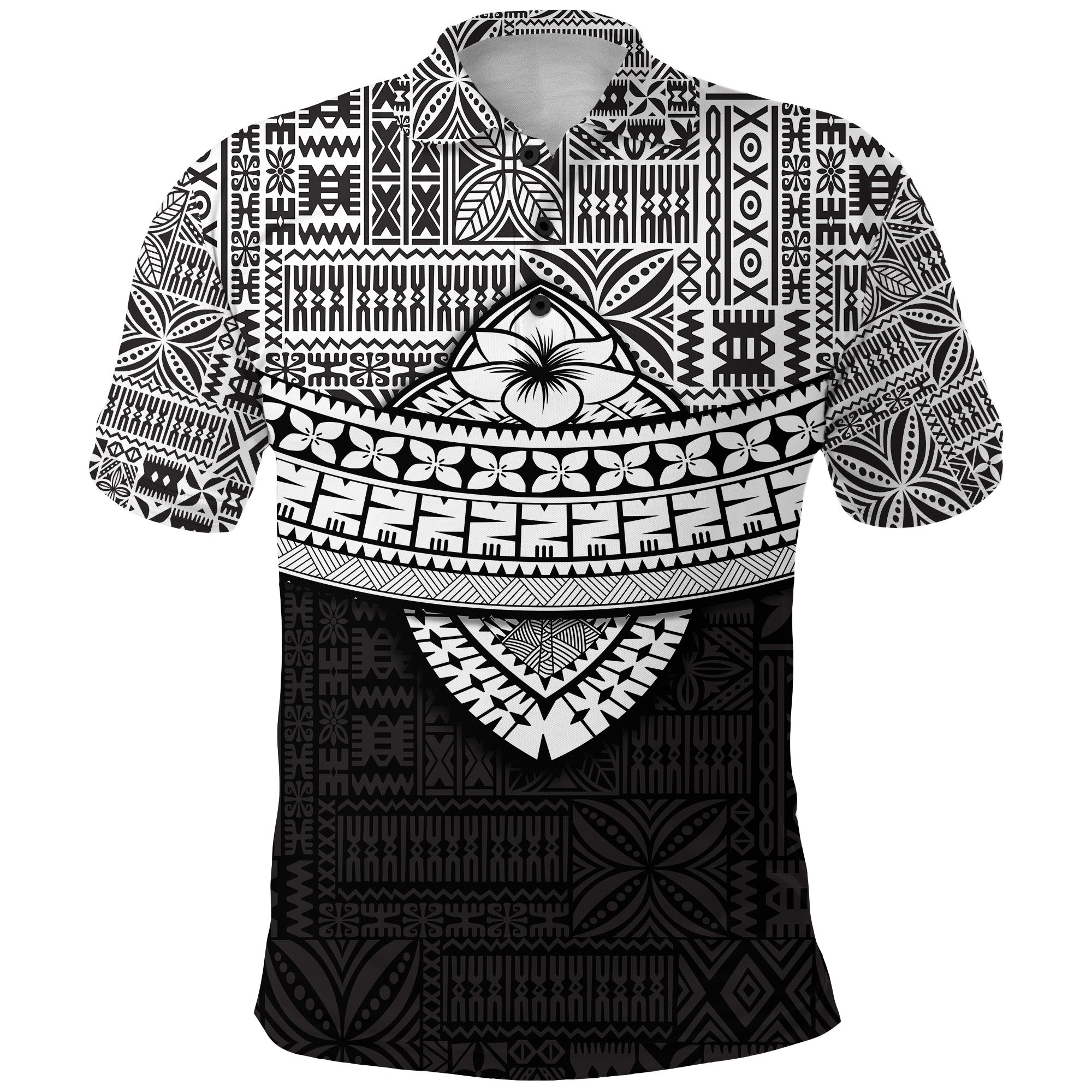 Fiji Tribal Black Polo Shirt Polynesian Chest White Style LT9 Black - Polynesian Pride