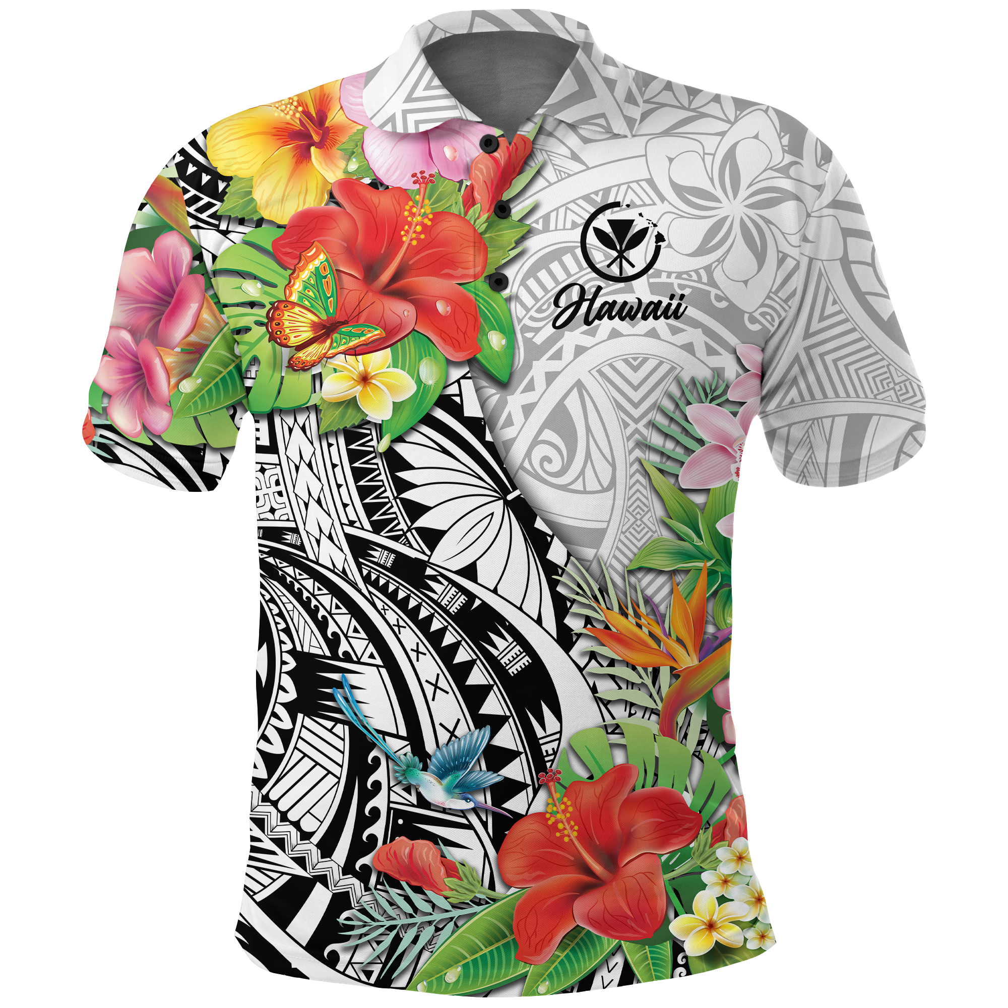 Hawaii Hibiscus Kanaka Polynesia Polo Shirt LT2 WHITE - Polynesian Pride