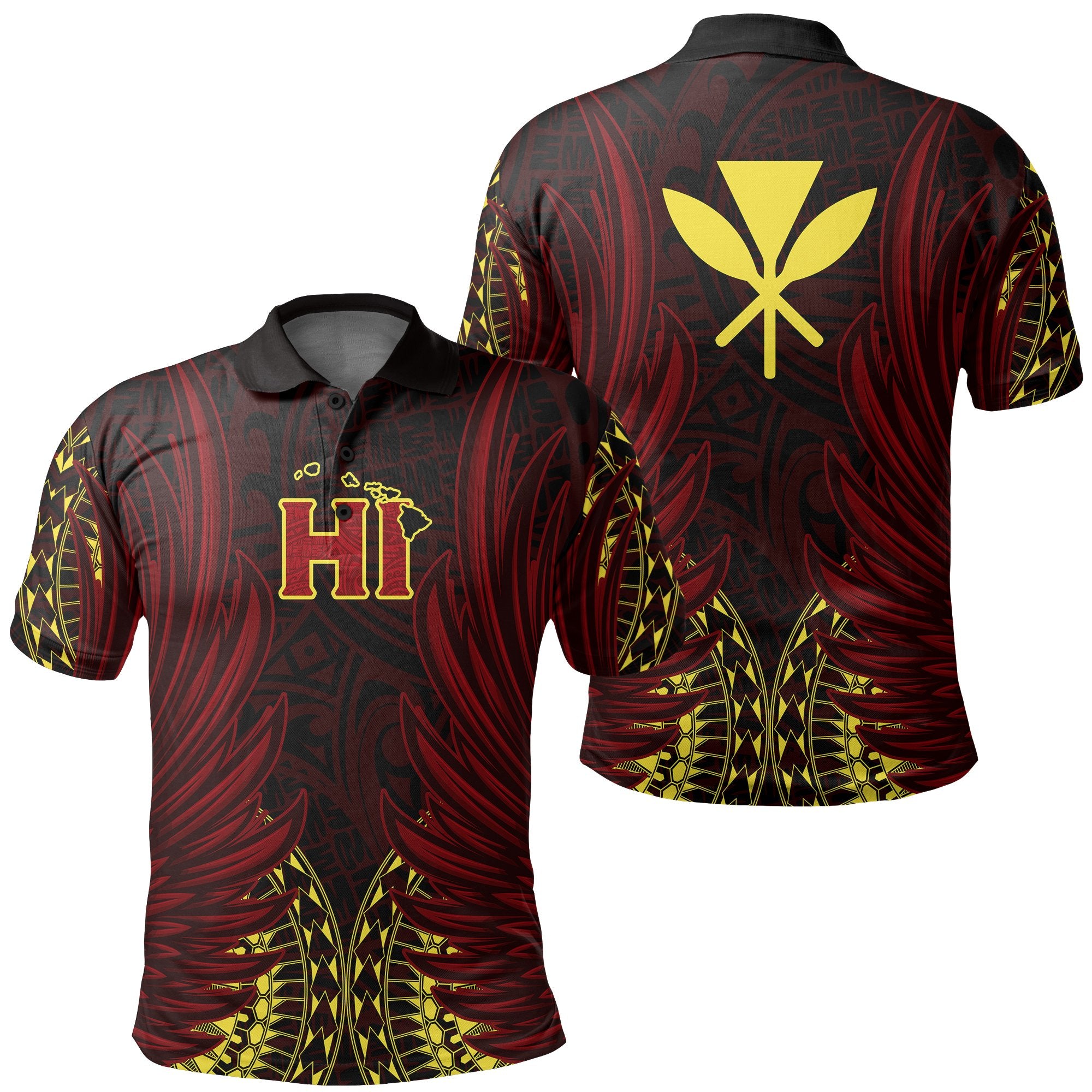 Hawaiian Polo Shirt Kanaka Wings Hawaii Polo Shirt JV Style Unisex Red - Polynesian Pride