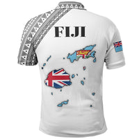 Fiji Polo Shirt Viti Flag Map White A5 - Polynesian Pride