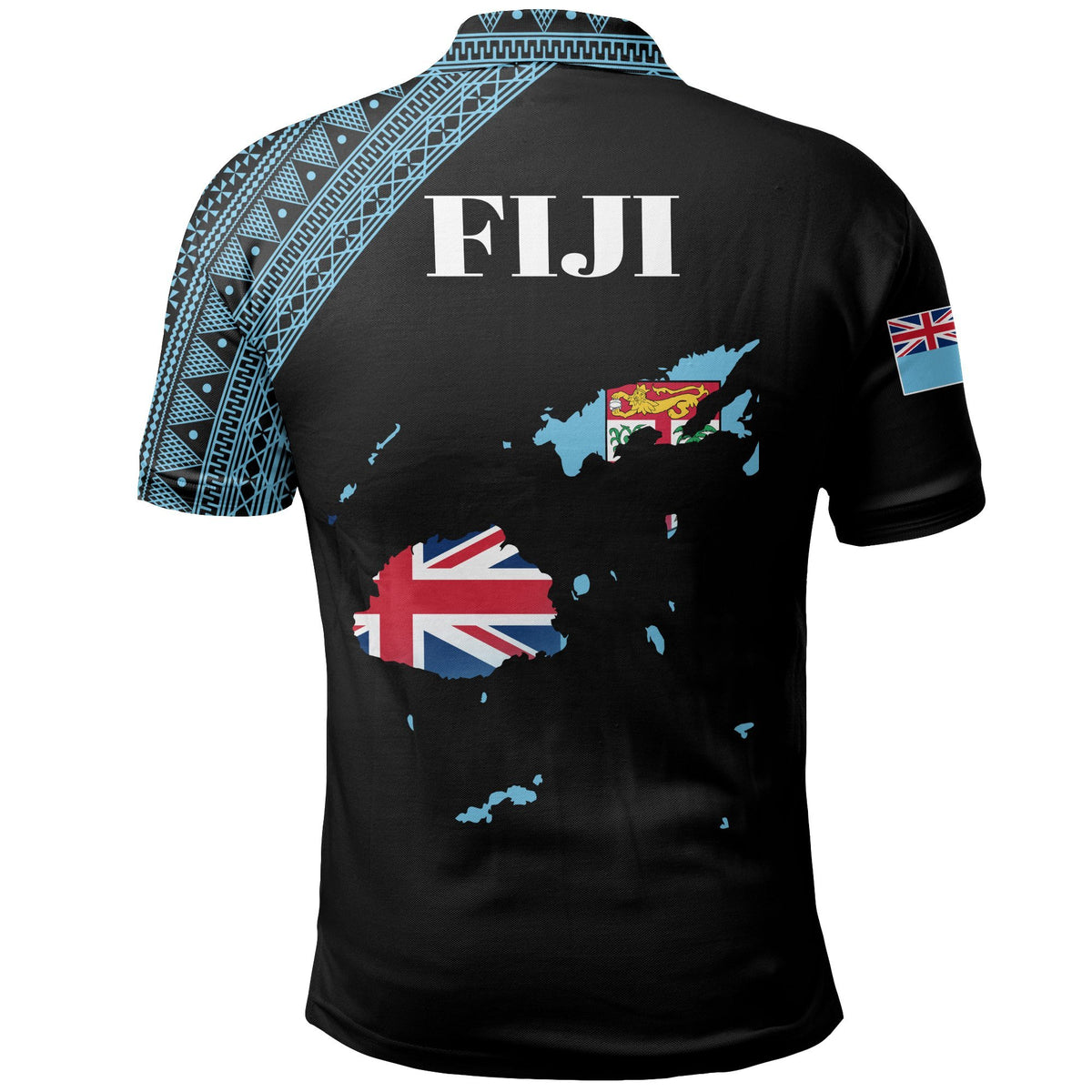 Fiji Polo Shirt Viti Flag Map Style Black 02 A5 - Polynesian Pride