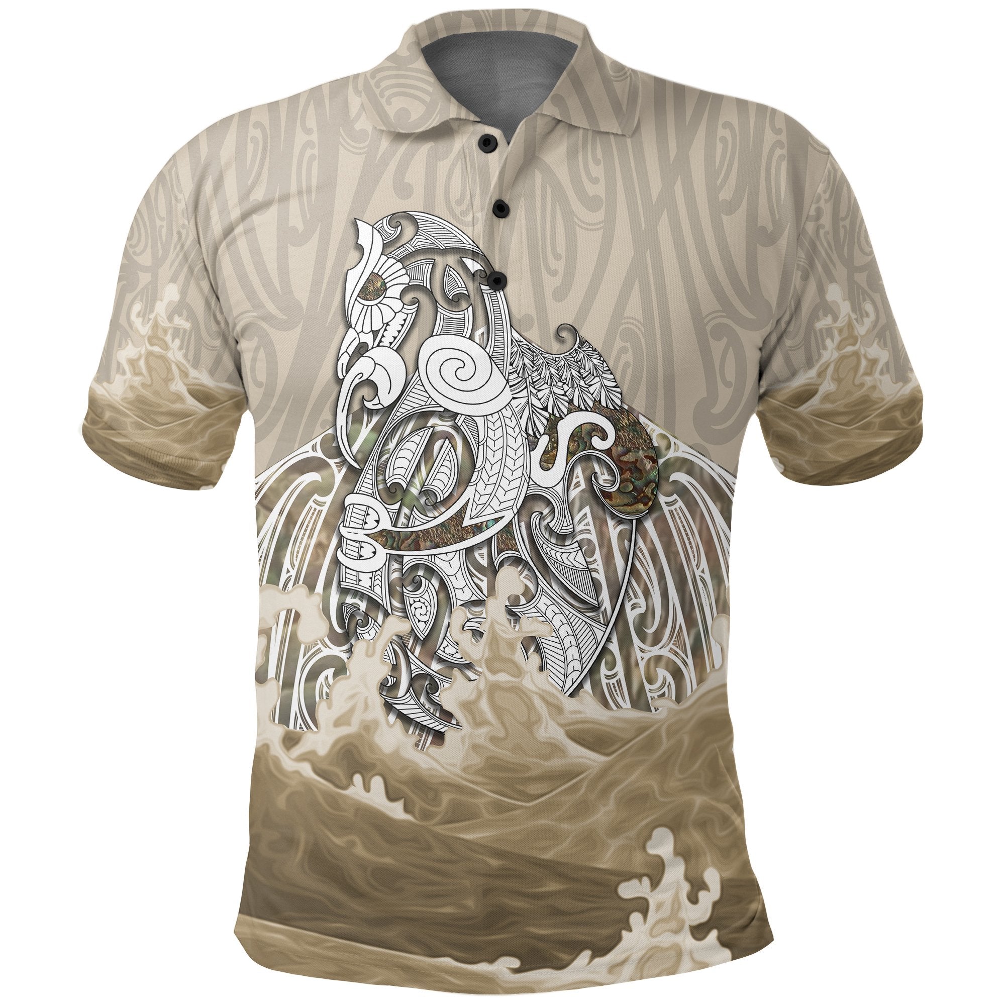 New Zealand Maori Manaia The Blue Sea Polo Shirt, Golden Unisex Black - Polynesian Pride