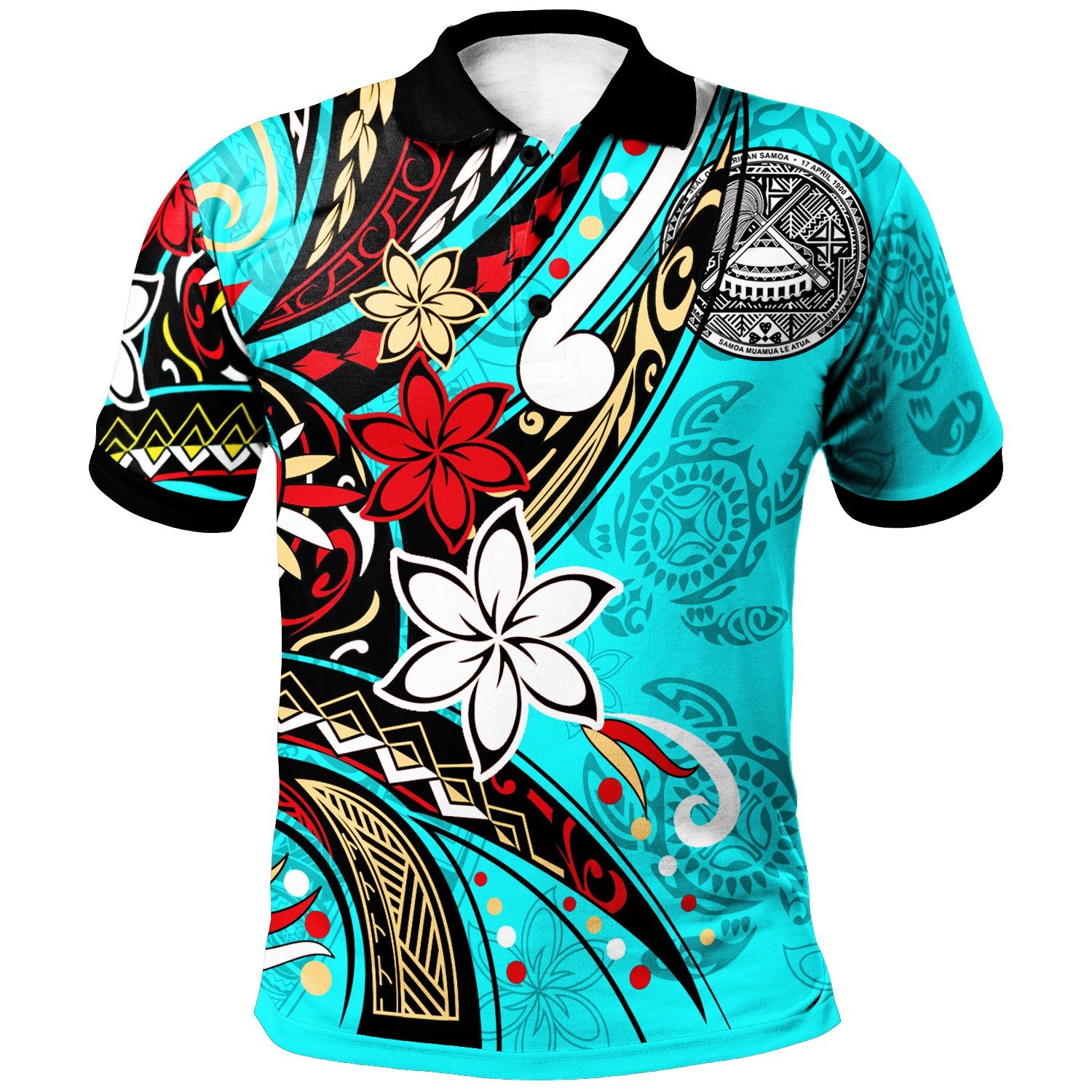 American Samoa Polo Shirt Tribal Flower With Special Turtles Blue Color Unisex Blue - Polynesian Pride