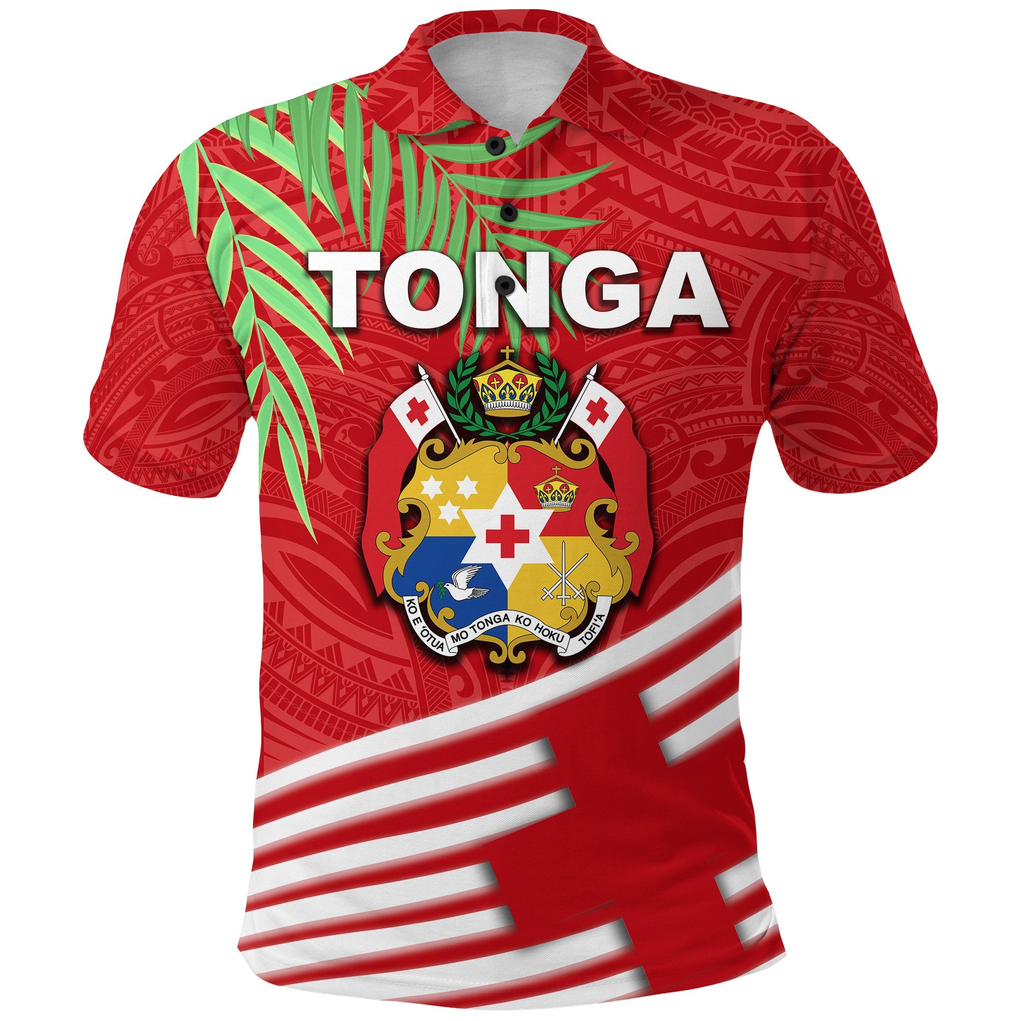 Tonga Polo Shirt Coconut Leaves Rugby Style Unisex Red - Polynesian Pride