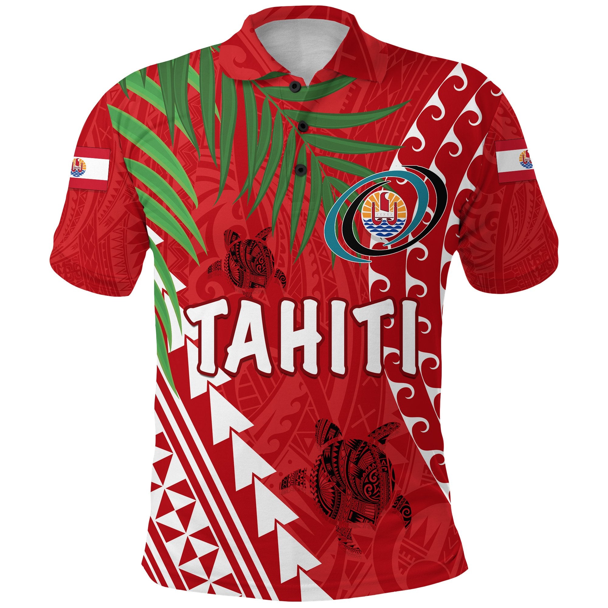 Tahiti Rugby Polo Shirt Coconut Leaves Coconut Unisex Red - Polynesian Pride