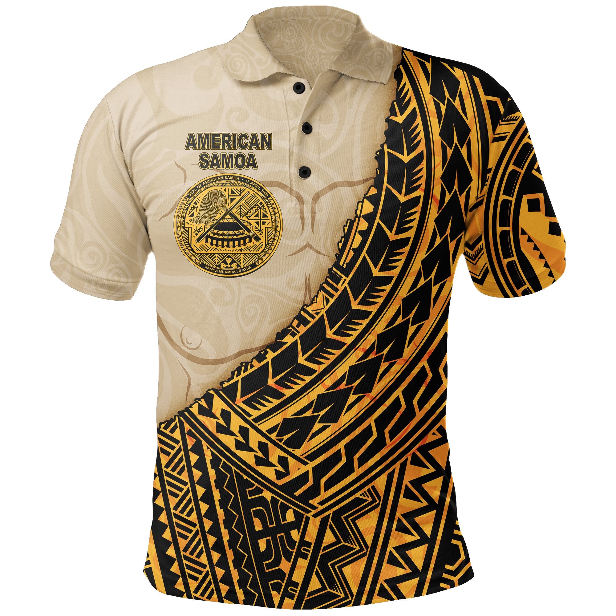 American Samoa Polo Shirt Polynesian Wild Style Unisex Gold - Polynesian Pride