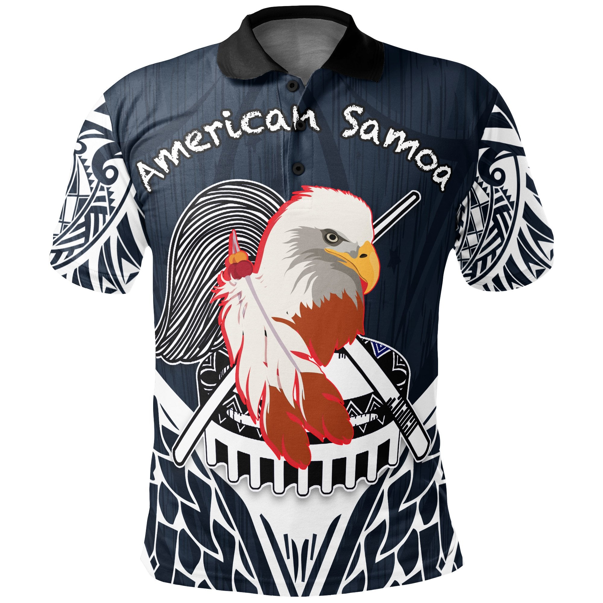 American Samoa Polo Shirt The Eagle With Polynesian Pattern Version Black Unisex Black - Polynesian Pride