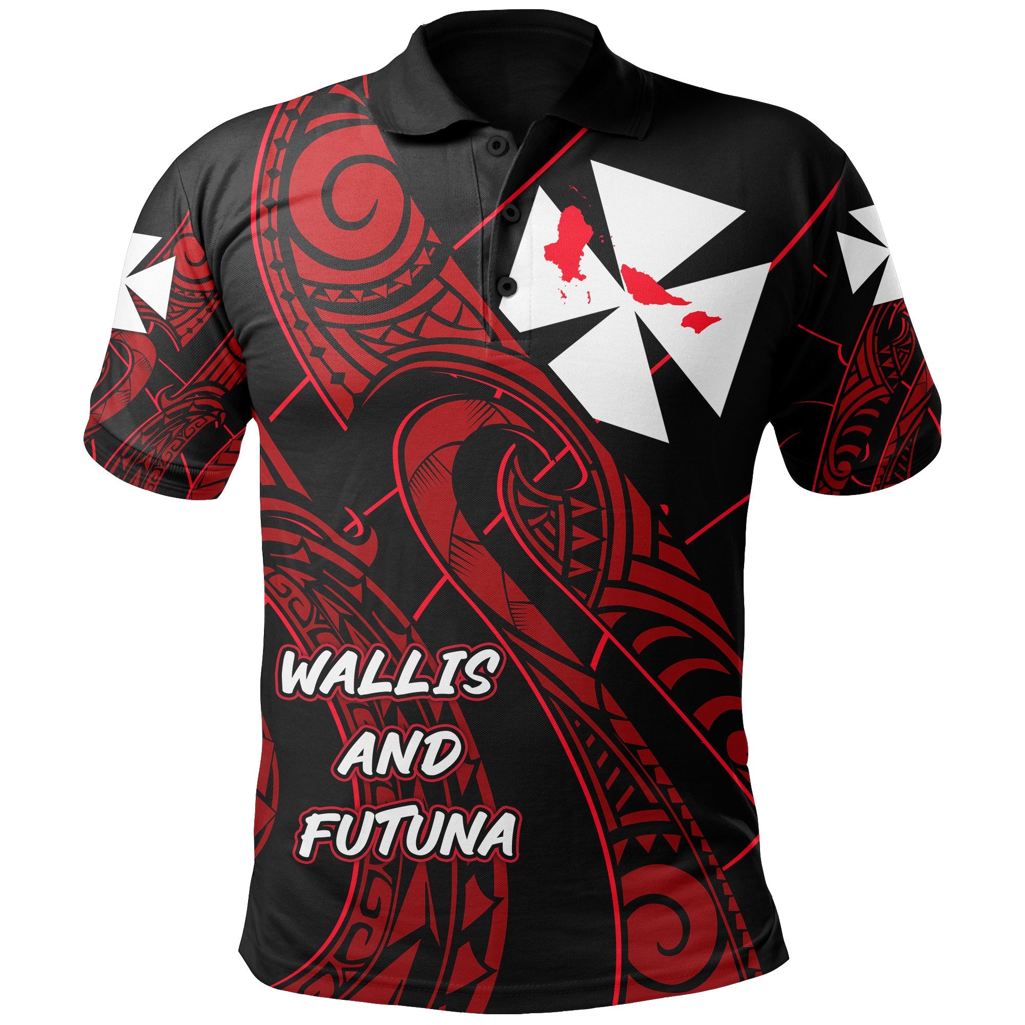 Wallis and Futuna Polo Shirt Simple Polynesian Tattoo Red - Polynesian Pride