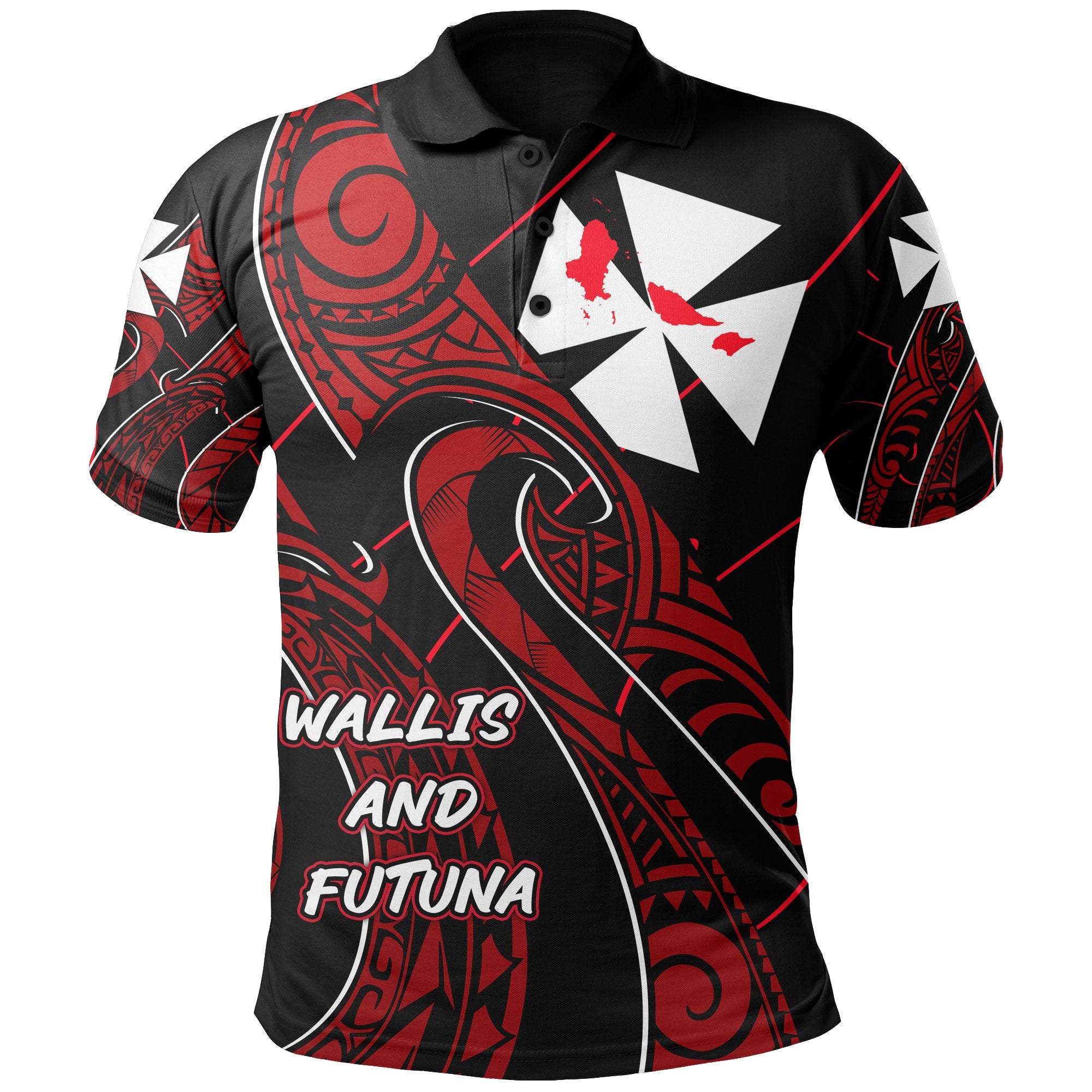 Wallis and Futuna Polo Shirt Rugby Polynesian Tattoo Red - Polynesian Pride