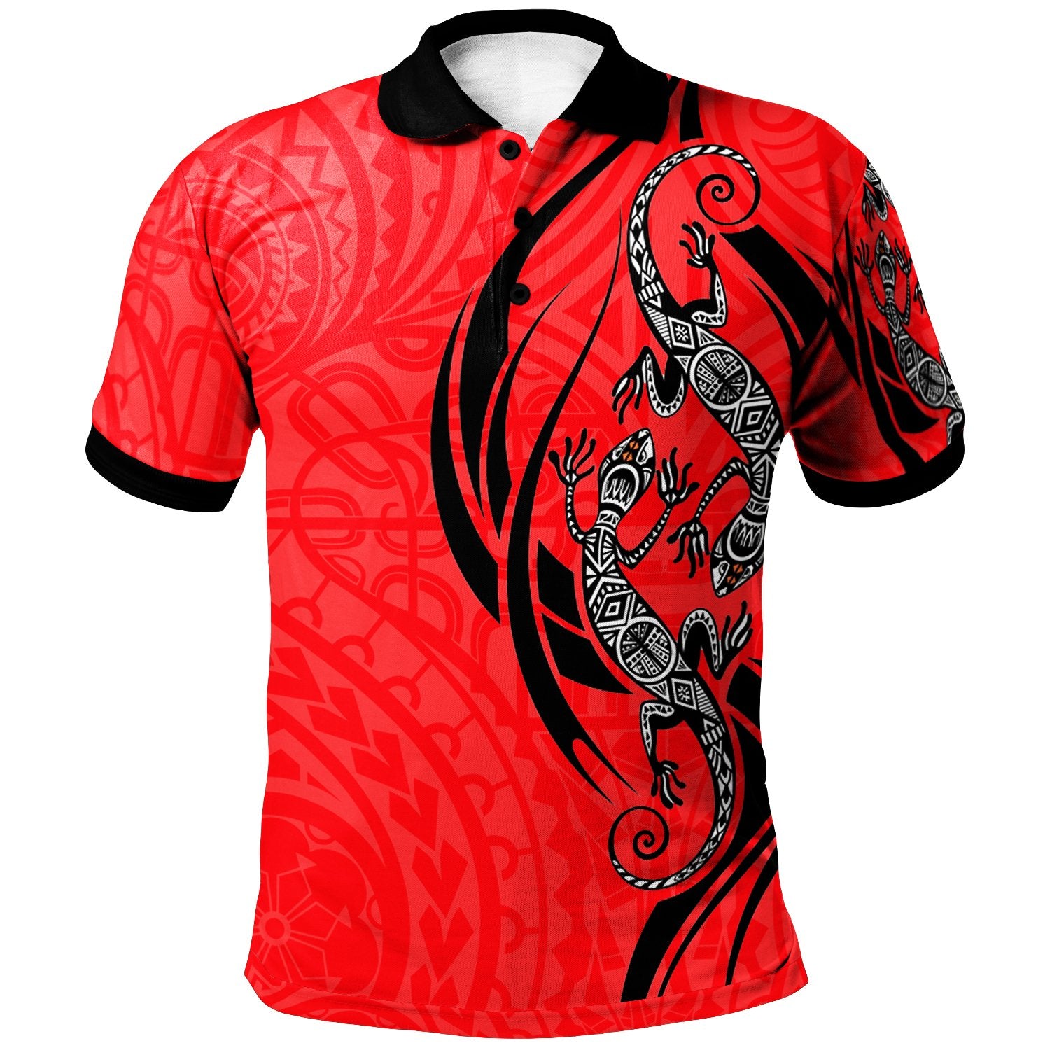 Polo Shirt Polynesian Lizard Tattoo Red Color Unisex Red - Polynesian Pride