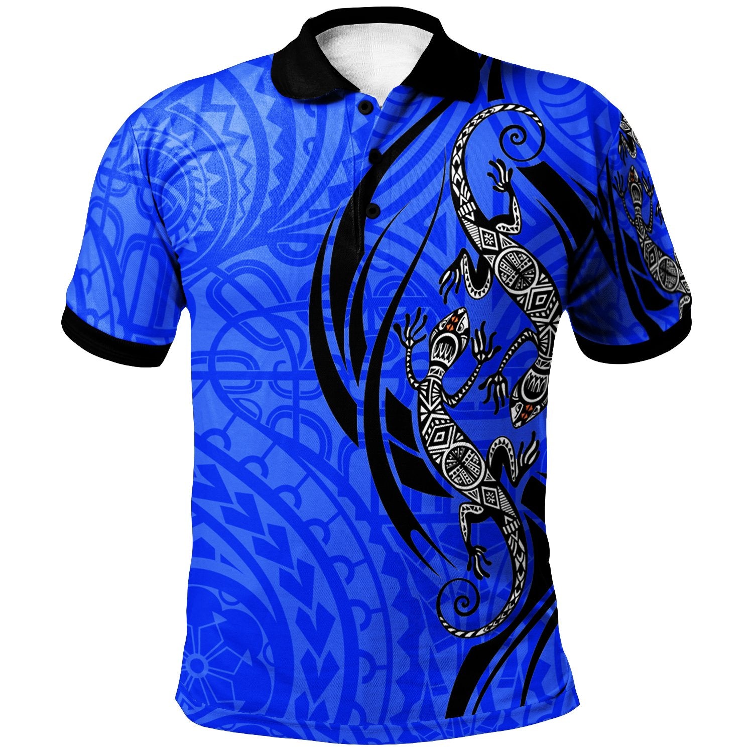 Polo Shirt Polynesian Lizard Tattoo Blue Color Unisex Blue - Polynesian Pride