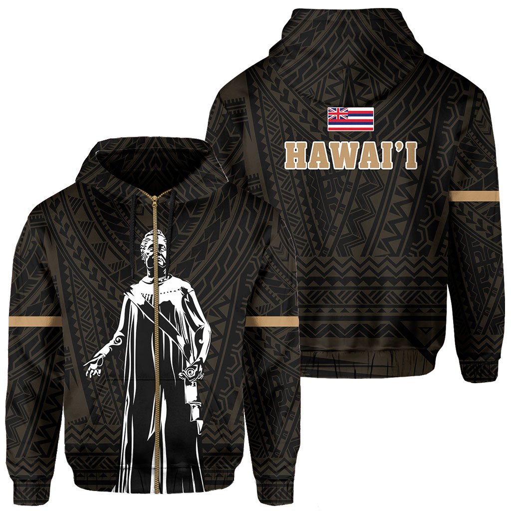 Polynesian Queen Liliuokalani Flag of Hawaii Zip Hoodie Gold Unisex Gold - Polynesian Pride