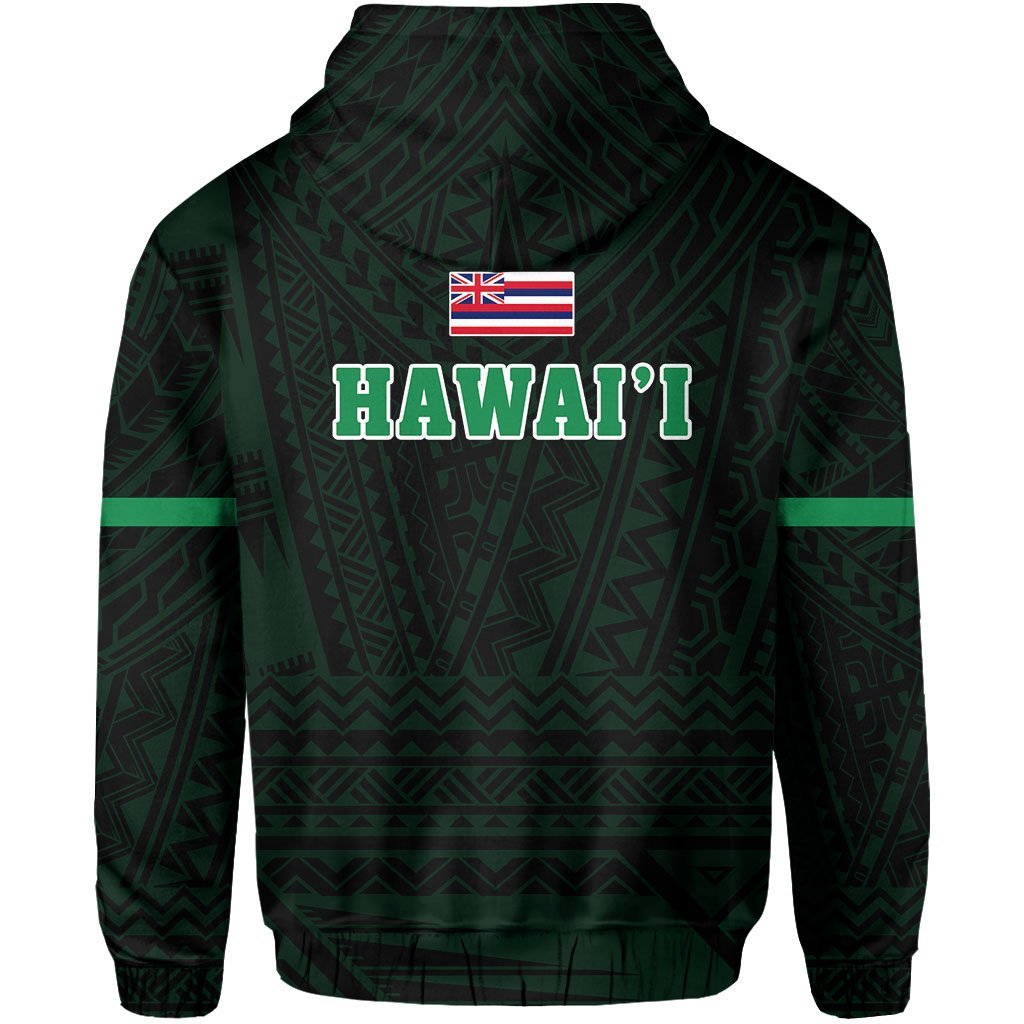 Polynesian Queen Liliuokalani Flag of Hawaii Zip Hoodie Green - Polynesian Pride