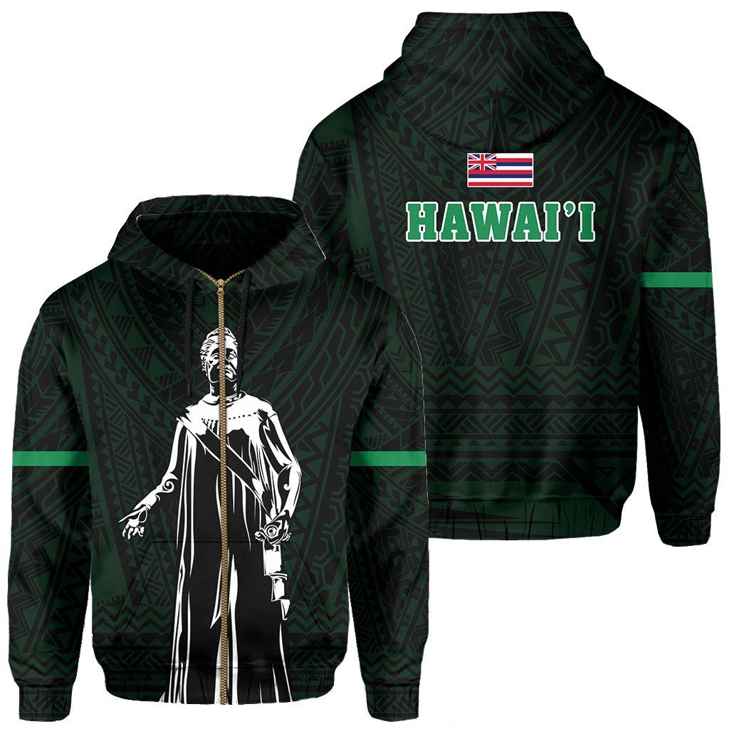 Polynesian Queen Liliuokalani Flag of Hawaii Zip Hoodie Green Unisex Green - Polynesian Pride