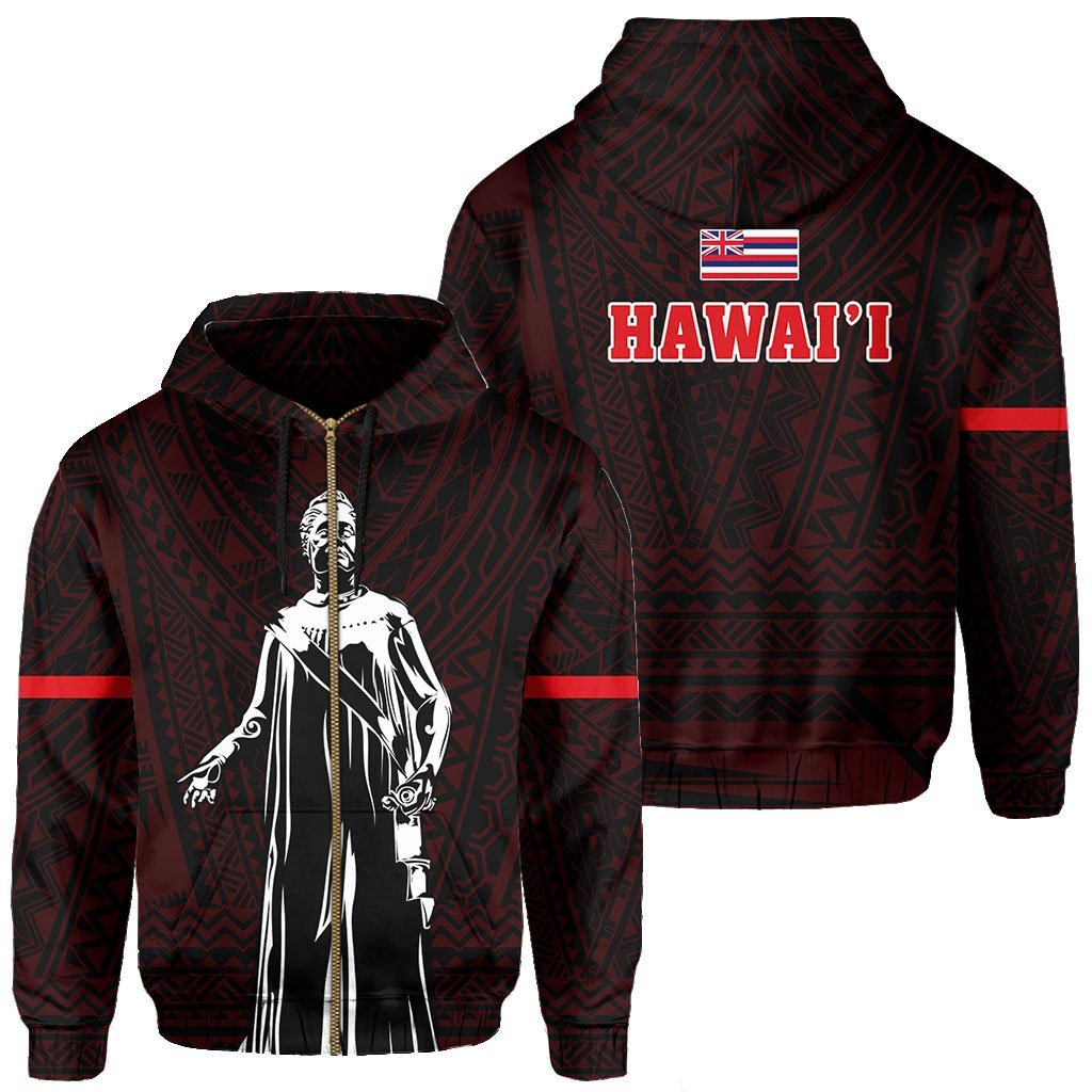 Polynesian Queen Liliuokalani Flag of Hawaii Zip Hoodie Red Unisex Red - Polynesian Pride