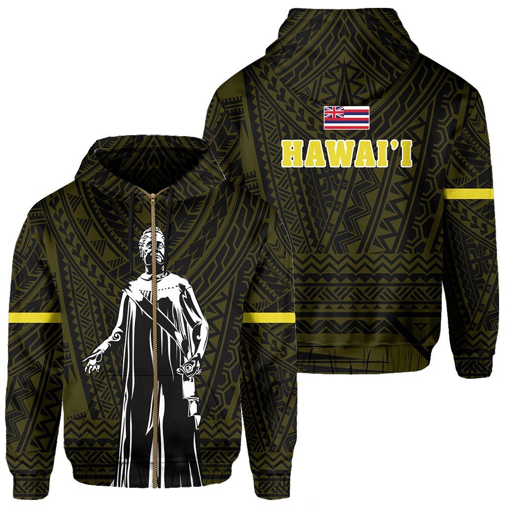 Polynesian Queen Liliuokalani Flag of Hawaii Zip Hoodie Yellow Unisex Yellow - Polynesian Pride