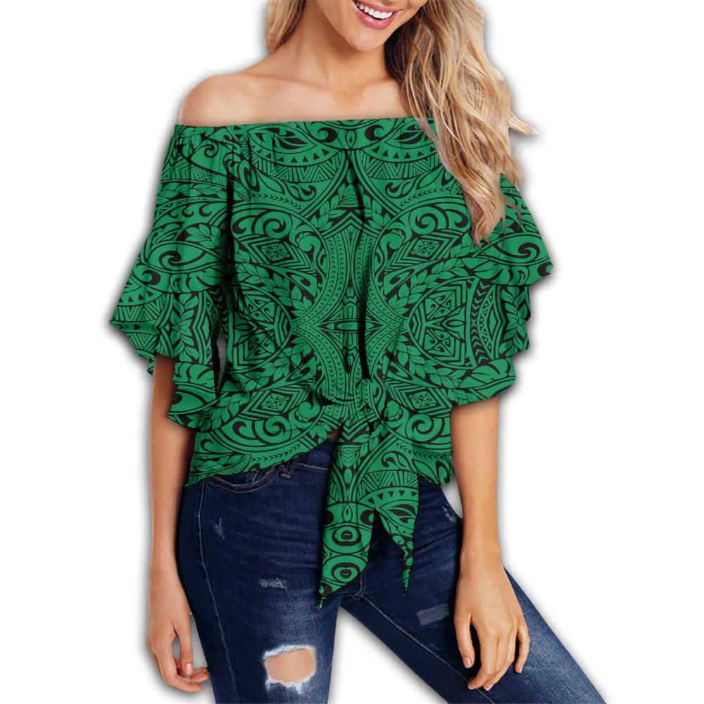 Polynesian Culture Green Hawaii Women's Off Shoulder Wrap Waist Top Green Female - Polynesian Pride