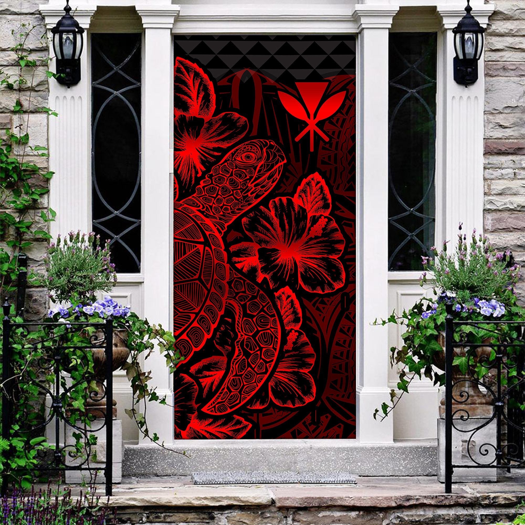 Polynesian Hawaii Door Cover Turtle Hibiscus Red - Polynesian Pride