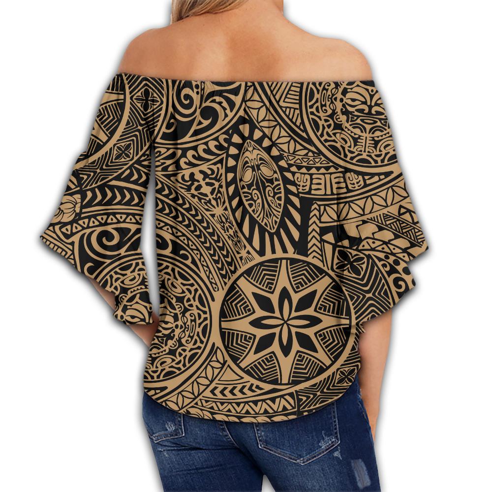 Polynesian Hawaiian Style Tribal Tattoo Gold Hawaii Women's Off Shoulder Wrap Waist Top - Polynesian Pride