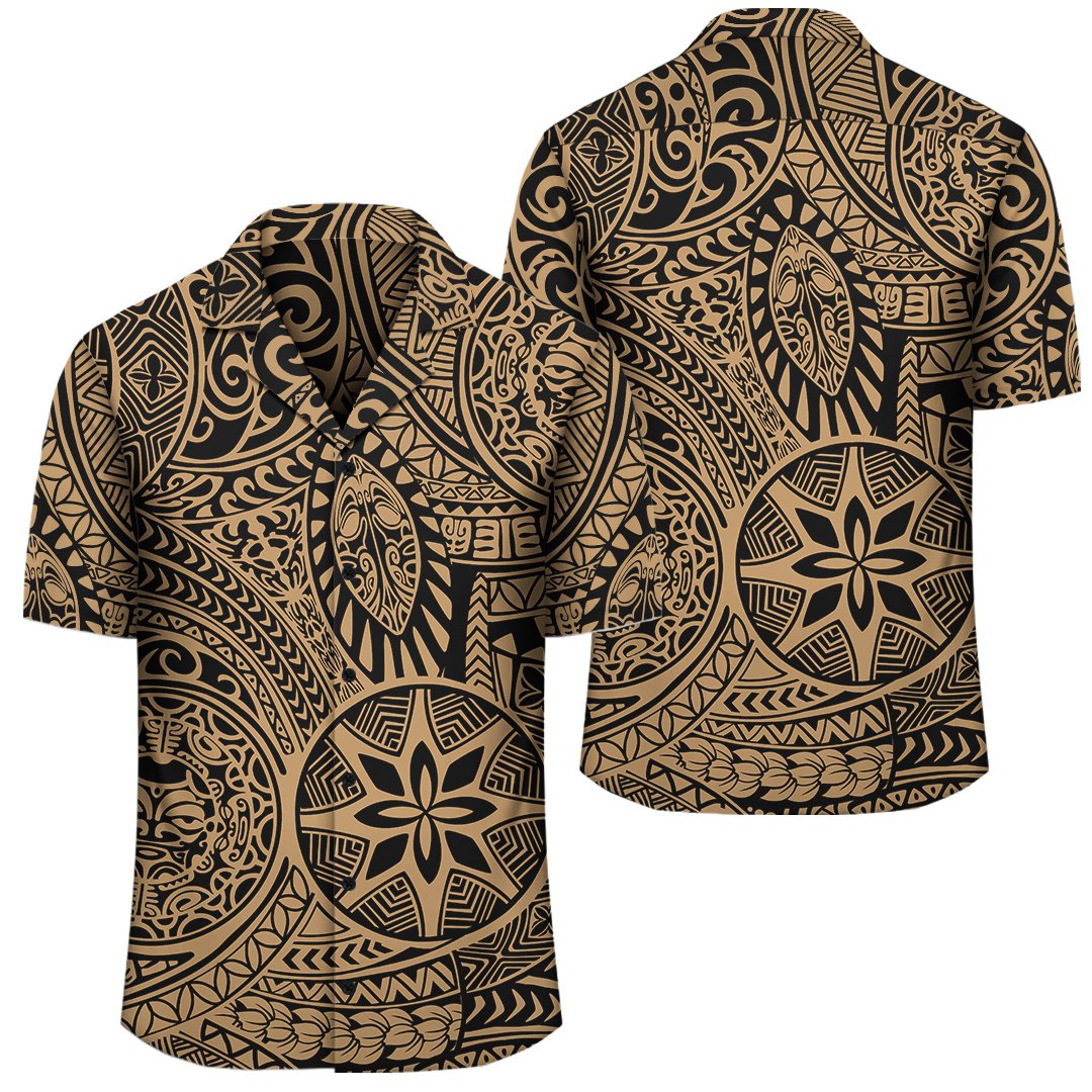 Polynesian Hawaiian Style Tribal Tattoo Gold Hawaiian Shirt Unisex Black - Polynesian Pride