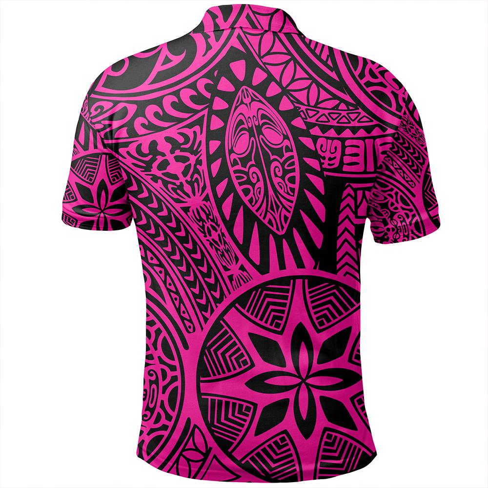 Unisex Polynesian Hawaiian Style Tribal Tattoo Pink Polo Shirt - Polynesian Pride