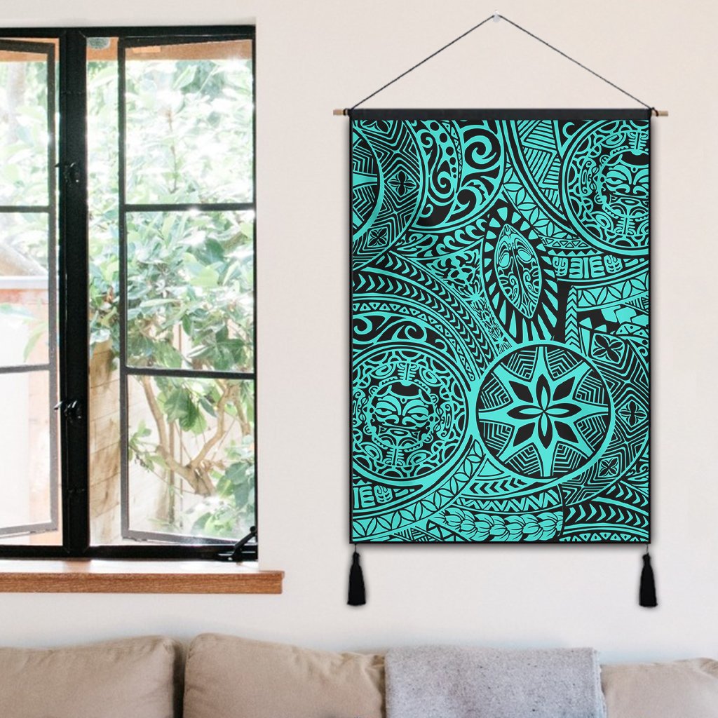 Polynesian Hawaiian Style Tribal Tattoo Turquoise Hanging Poster - AH Hanging Poster 50 x 75 cm Cotton And Linen - Polynesian Pride