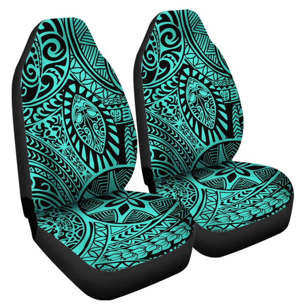 Polynesian Hawaiian Style Tribal Tattoo Turquoise Car Seat Cover Universal Fit Turquoise - Polynesian Pride