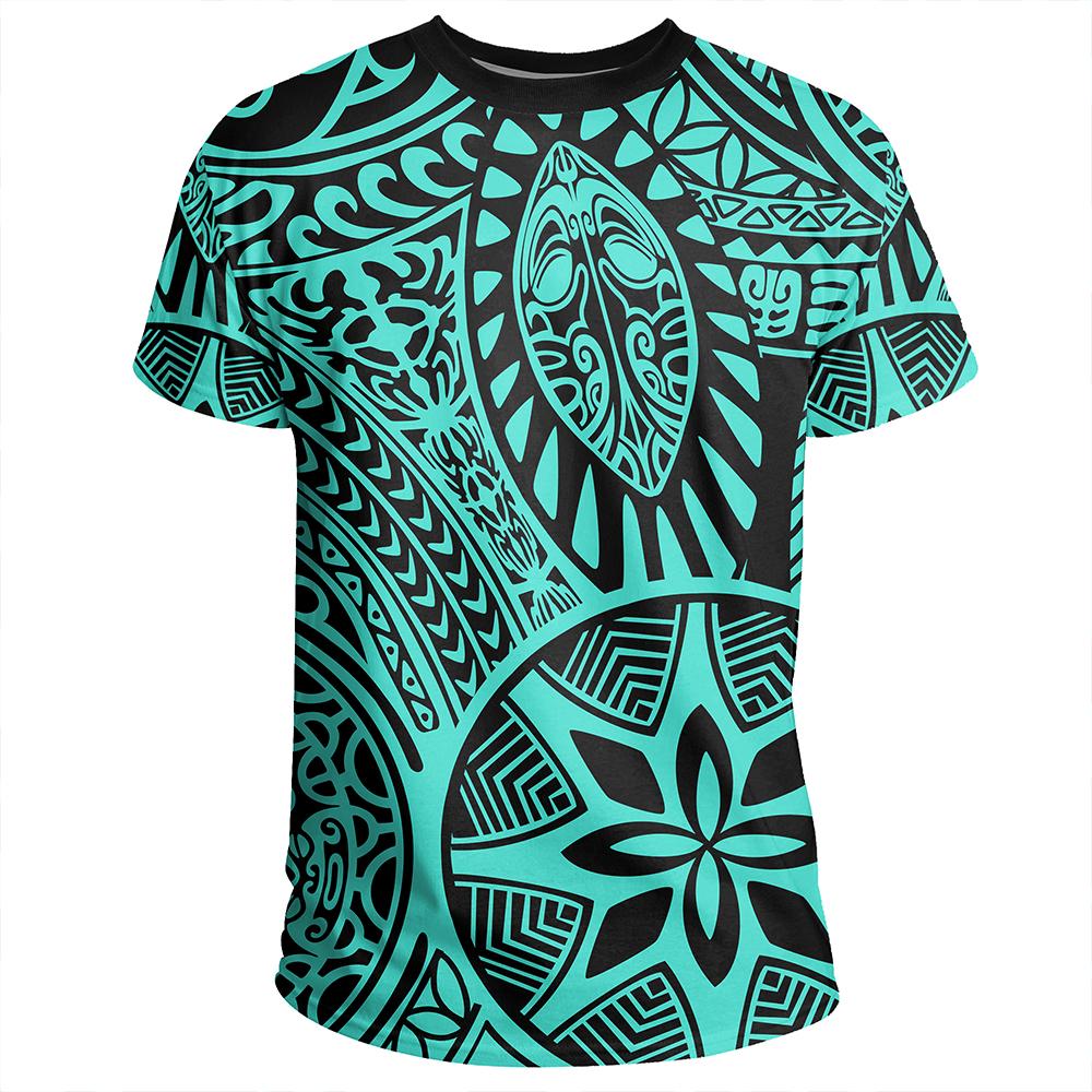 Polynesian Hawaiian Style Tribal Tattoo Turquoise T Shirt - Polynesian Pride