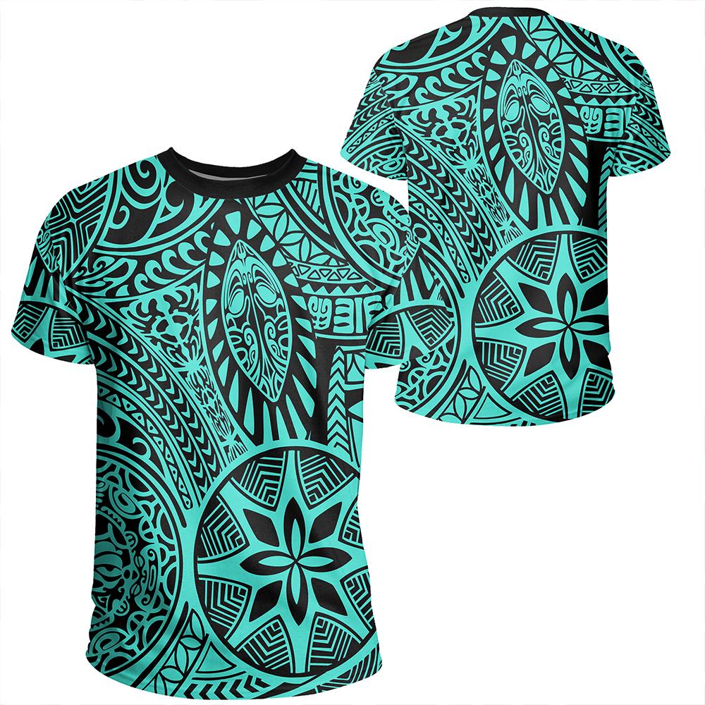 Polynesian Hawaiian Style Tribal Tattoo Turquoise T Shirt Unisex Polyester - Polynesian Pride