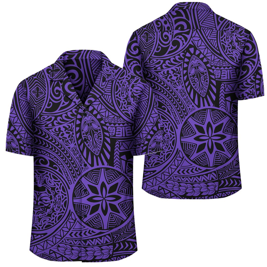 Polynesian Hawaiian Style Tribal Tattoo Violet Hawaiian Shirt Unisex Black - Polynesian Pride