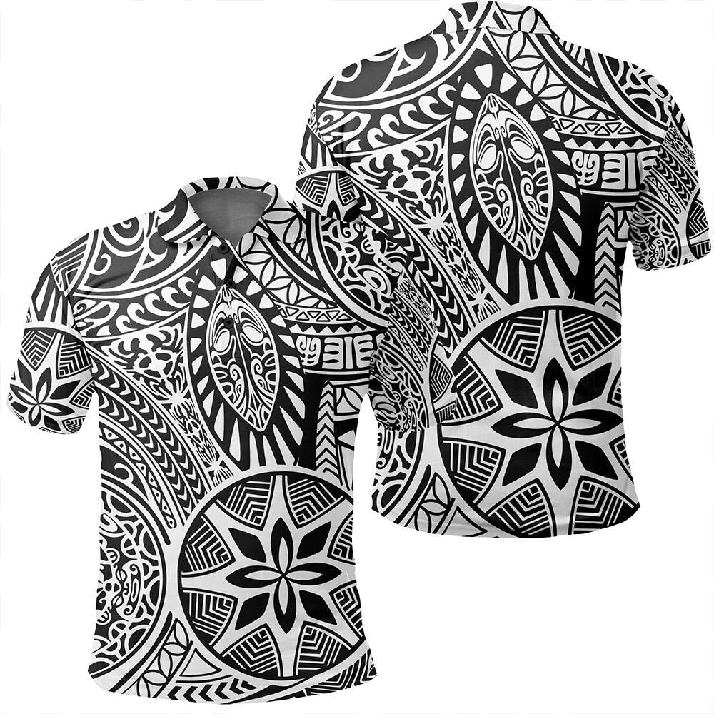 Unisex Polynesian Hawaiian Style Tribal Tattoo White Polo Shirt Unisex Art - Polynesian Pride