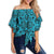 Polynesian Kakau Turtle Blue Hawaii Women's Off Shoulder Wrap Waist Top - Polynesian Pride