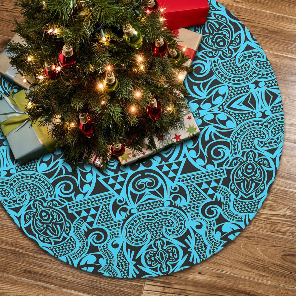 Polynesian Kakau Turtle Blue Tree Skirt 85x85 cm Blue Tree Skirt - Polynesian Pride