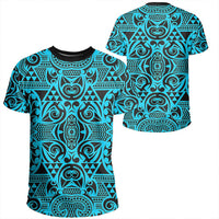 Polynesian Kakau Turtle Blue T Shirt Unisex Polyester - Polynesian Pride