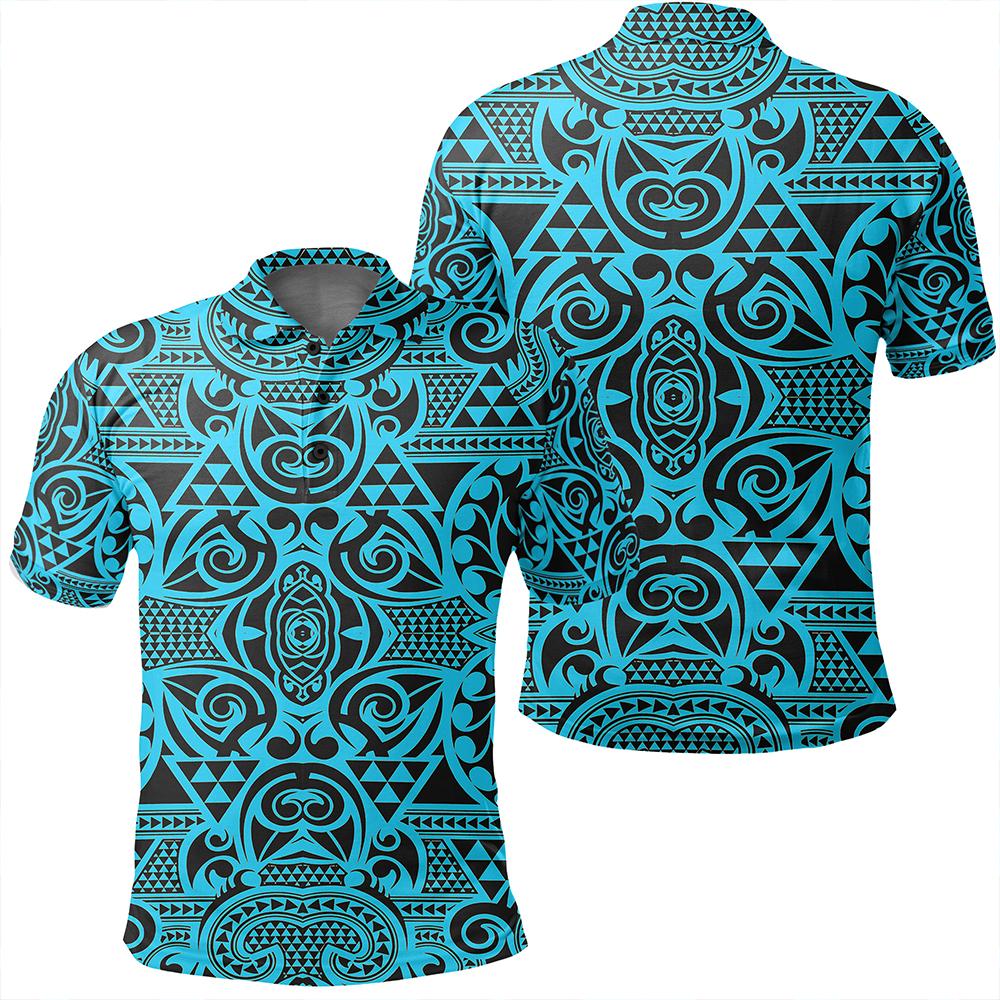 Unisex Polynesian Kakau Turtle Blue Polo Shirt Unisex Art - Polynesian Pride