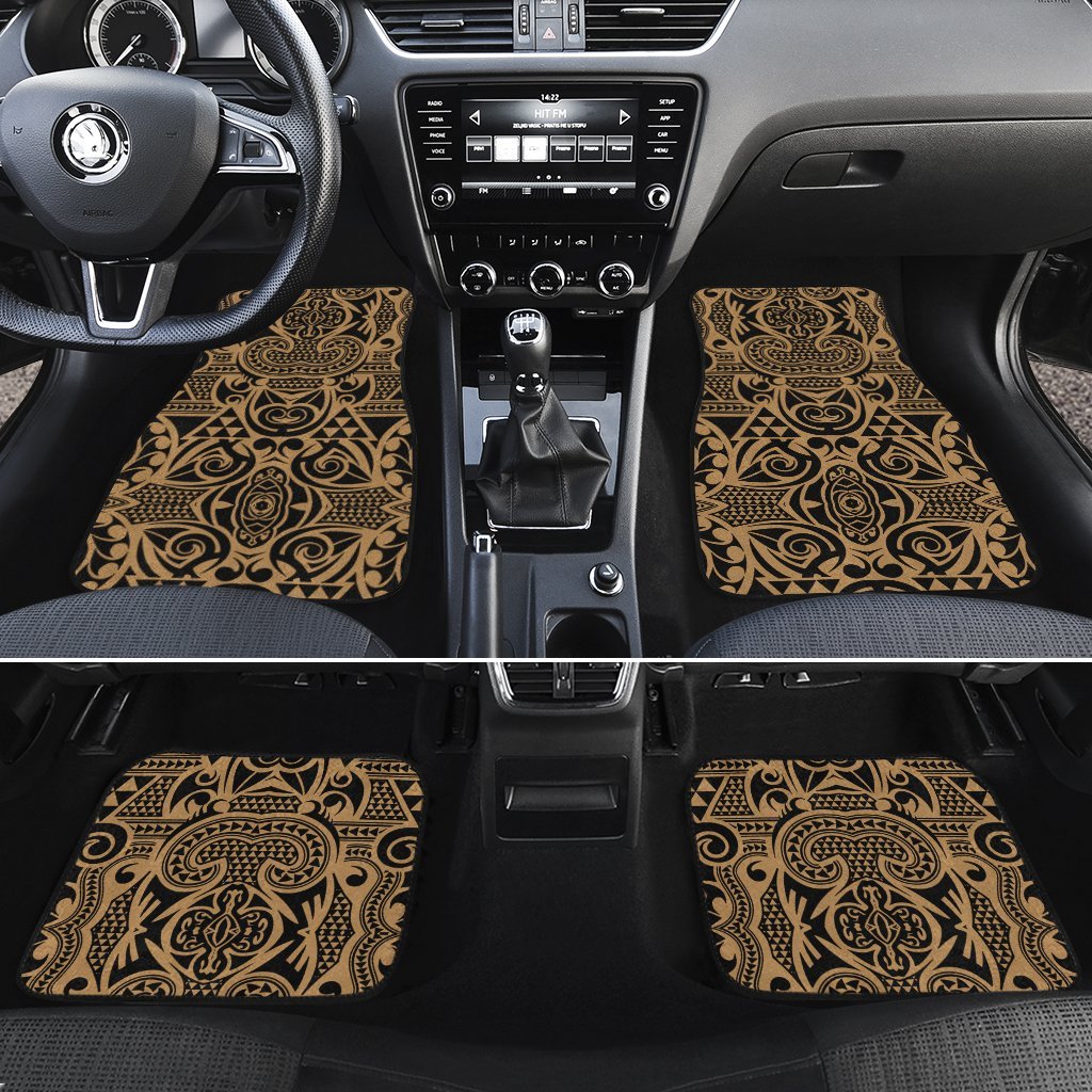 Polynesian Kakau Turtle Blue Hawaii Car Floor Mats Gold One Size - Polynesian Pride