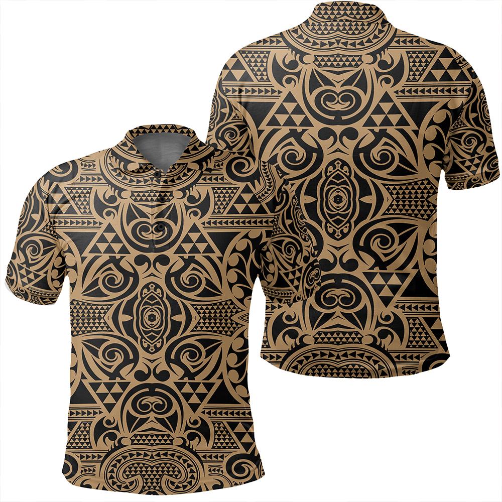 Unisex Polynesian Kakau Turtle Gold Polo Shirt Unisex Art - Polynesian Pride