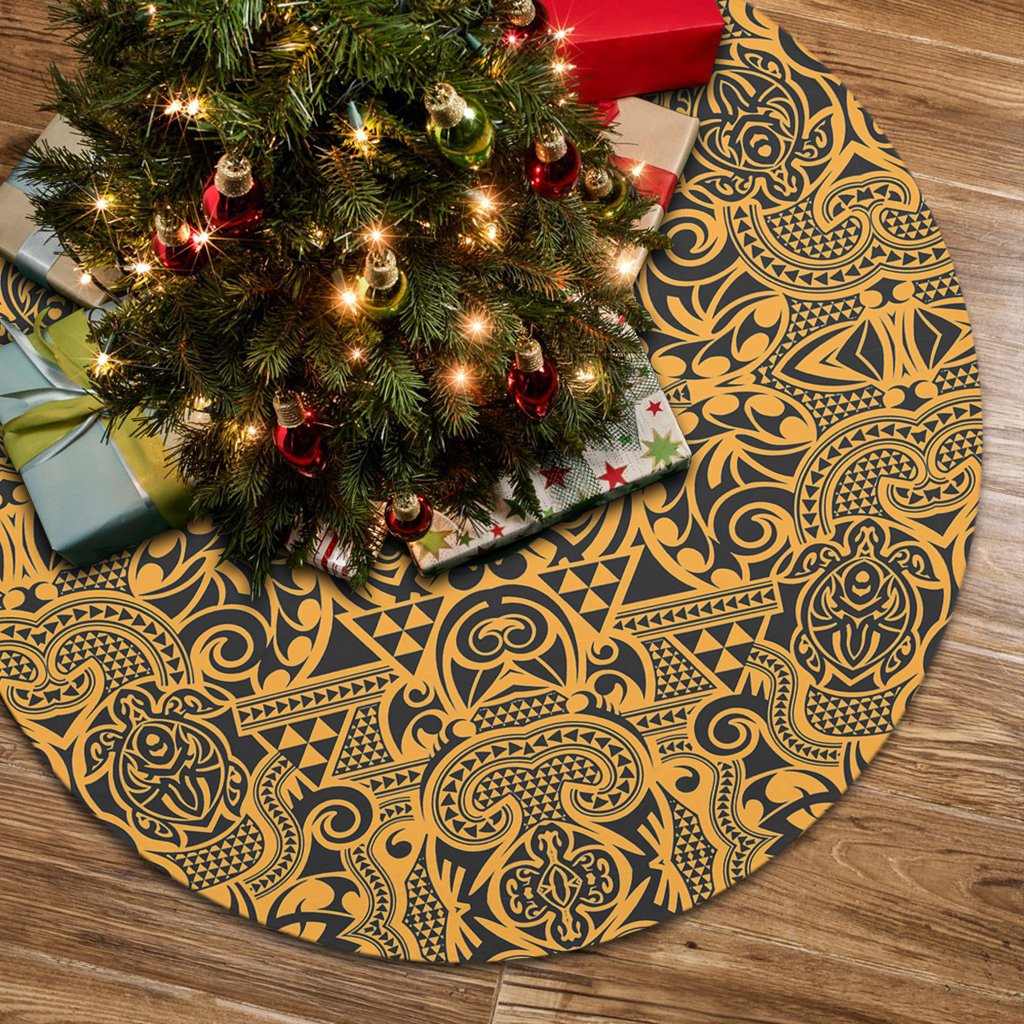 Polynesian Kakau Turtle Old Tree Skirt 85x85 cm Black Tree Skirt - Polynesian Pride