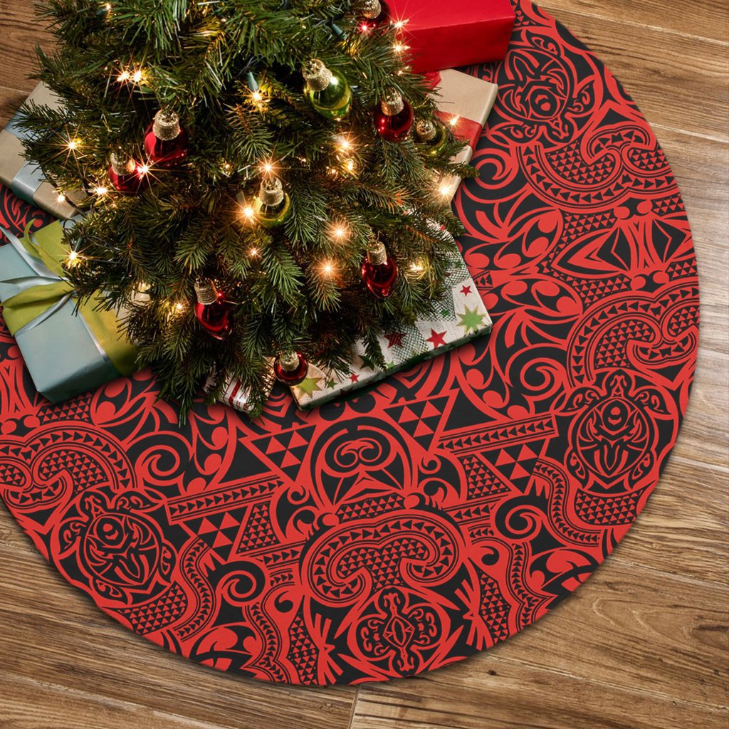 Polynesian Kakau Turtle Red Tree Skirt 85x85 cm Red Tree Skirt - Polynesian Pride