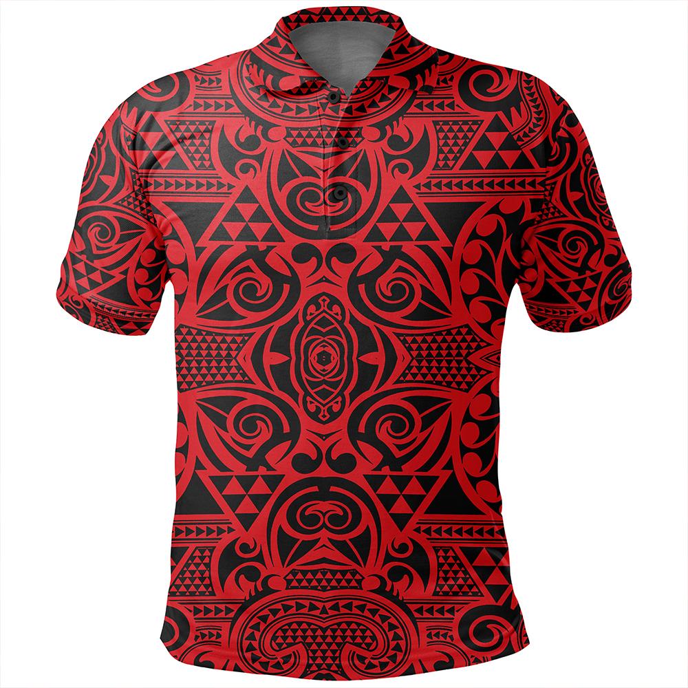 Unisex Polynesian Kakau Turtle Red Polo Shirt - Polynesian Pride