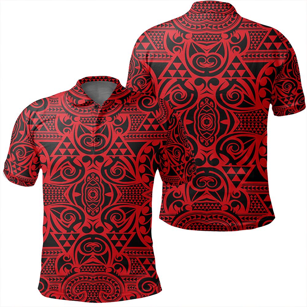 Unisex Polynesian Kakau Turtle Red Polo Shirt Unisex Art - Polynesian Pride