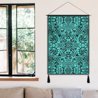 Polynesian Kakau Turtle Turquoise Hanging Poster - AH Hanging Poster 50 x 75 cm Cotton And Linen - Polynesian Pride