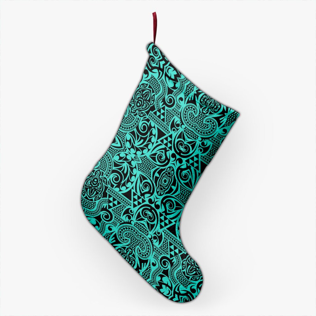 Polynesian Kakau Turtle Turquoise Christmas Stocking 26 X 42 cm Turquoise Christmas Stocking - Polynesian Pride