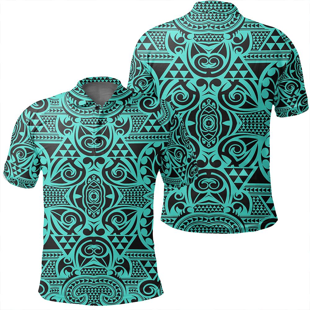 Unisex Polynesian Kakau Turtle Turquoise Polo Shirt Unisex Art - Polynesian Pride