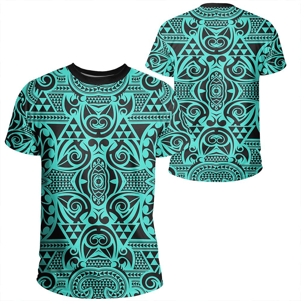 Polynesian Kakau Turtle Turquoise T Shirt Unisex Polyester - Polynesian Pride