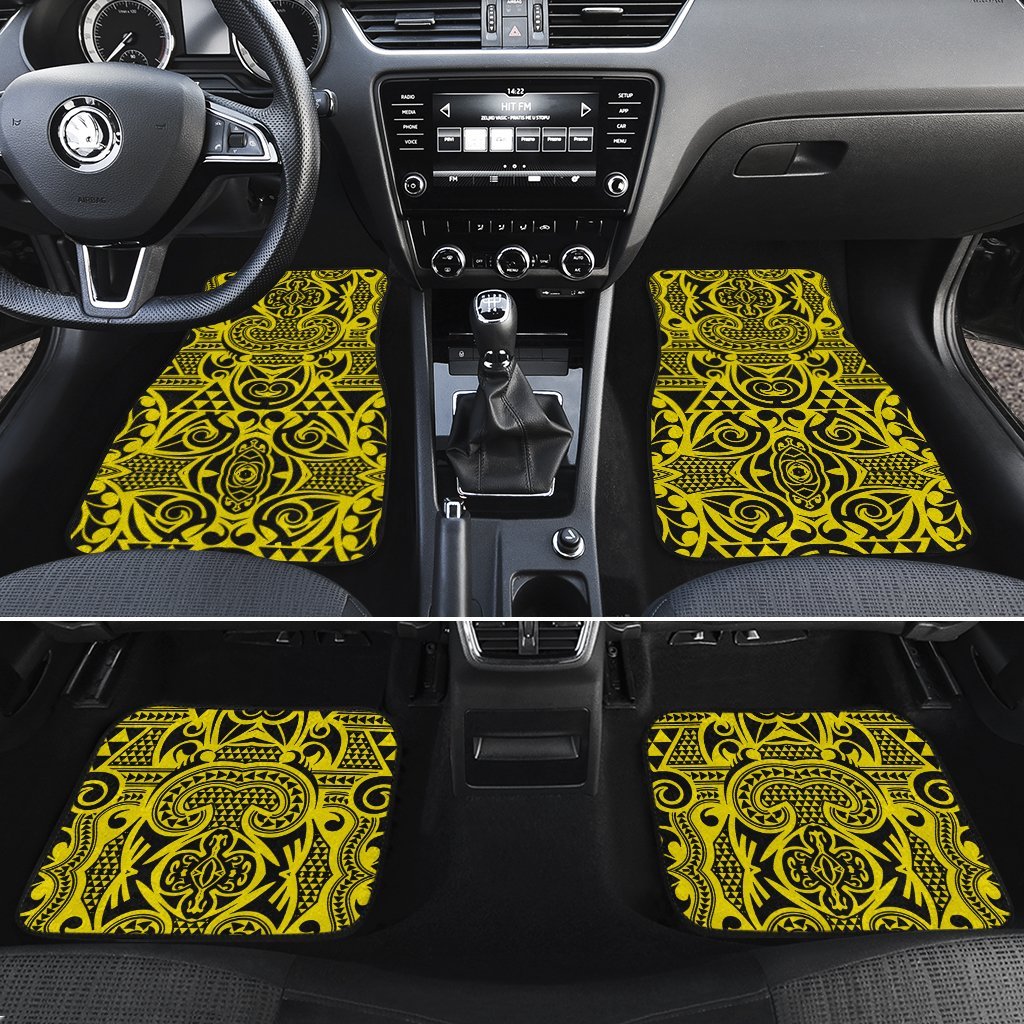 Polynesian Kakau Turtle Blue Hawaii Car Floor Mats Yellow One Size - Polynesian Pride