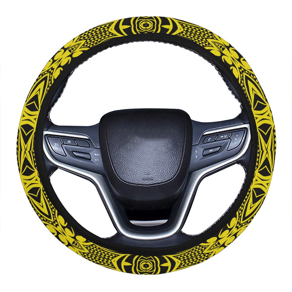 Polynesian Kakau Turtle Yellow Hawaii Steering Wheel Cover with Elastic Edge One Size Yellow Steering Wheel Cover - Polynesian Pride