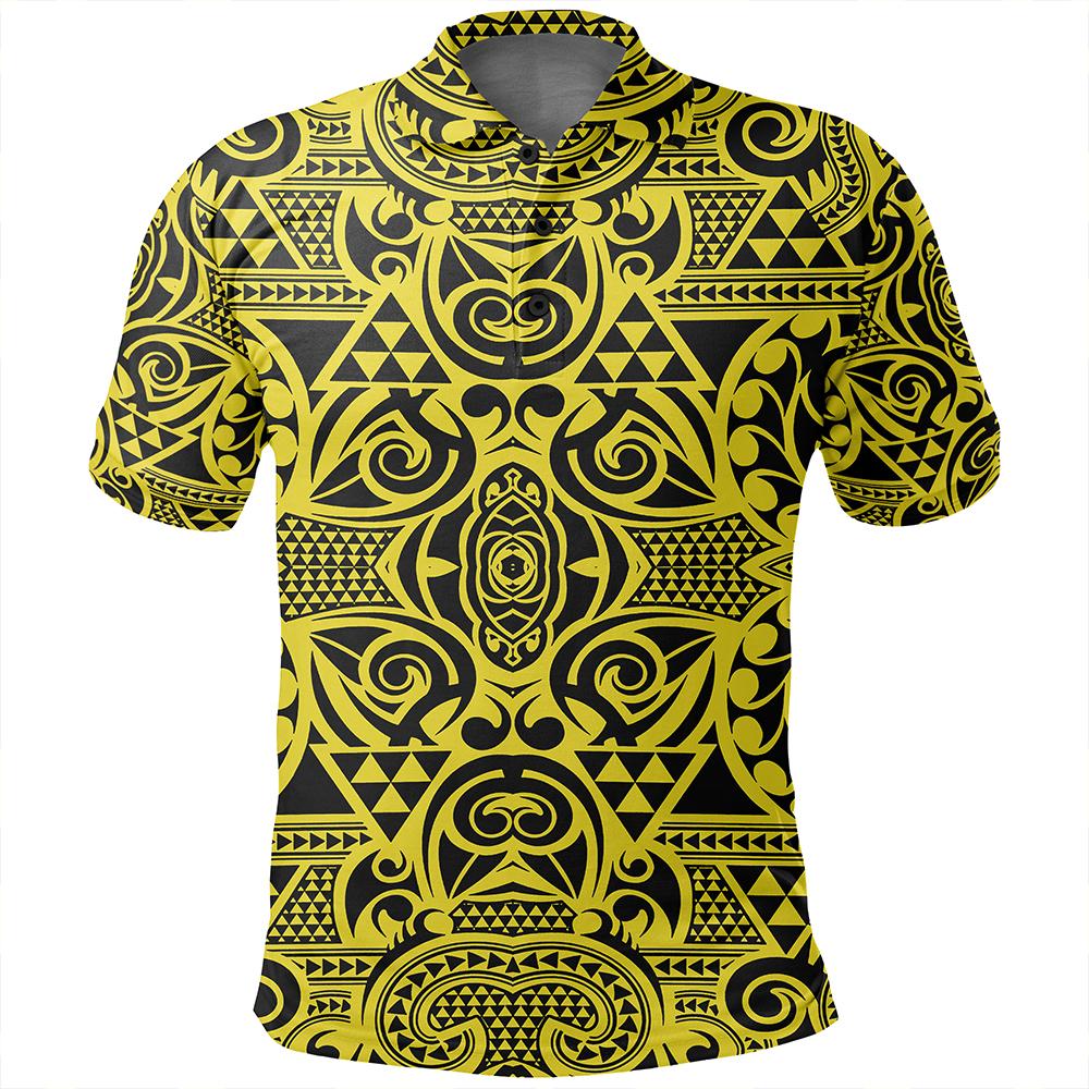 Unisex Polynesian Kakau Turtle Yellow Polo Shirt - Polynesian Pride