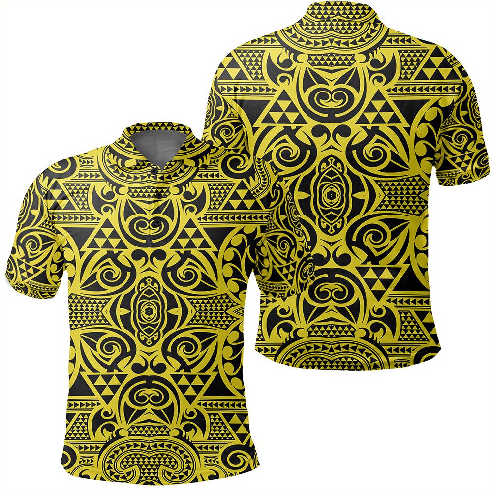 Unisex Polynesian Kakau Turtle Yellow Polo Shirt Unisex Art - Polynesian Pride